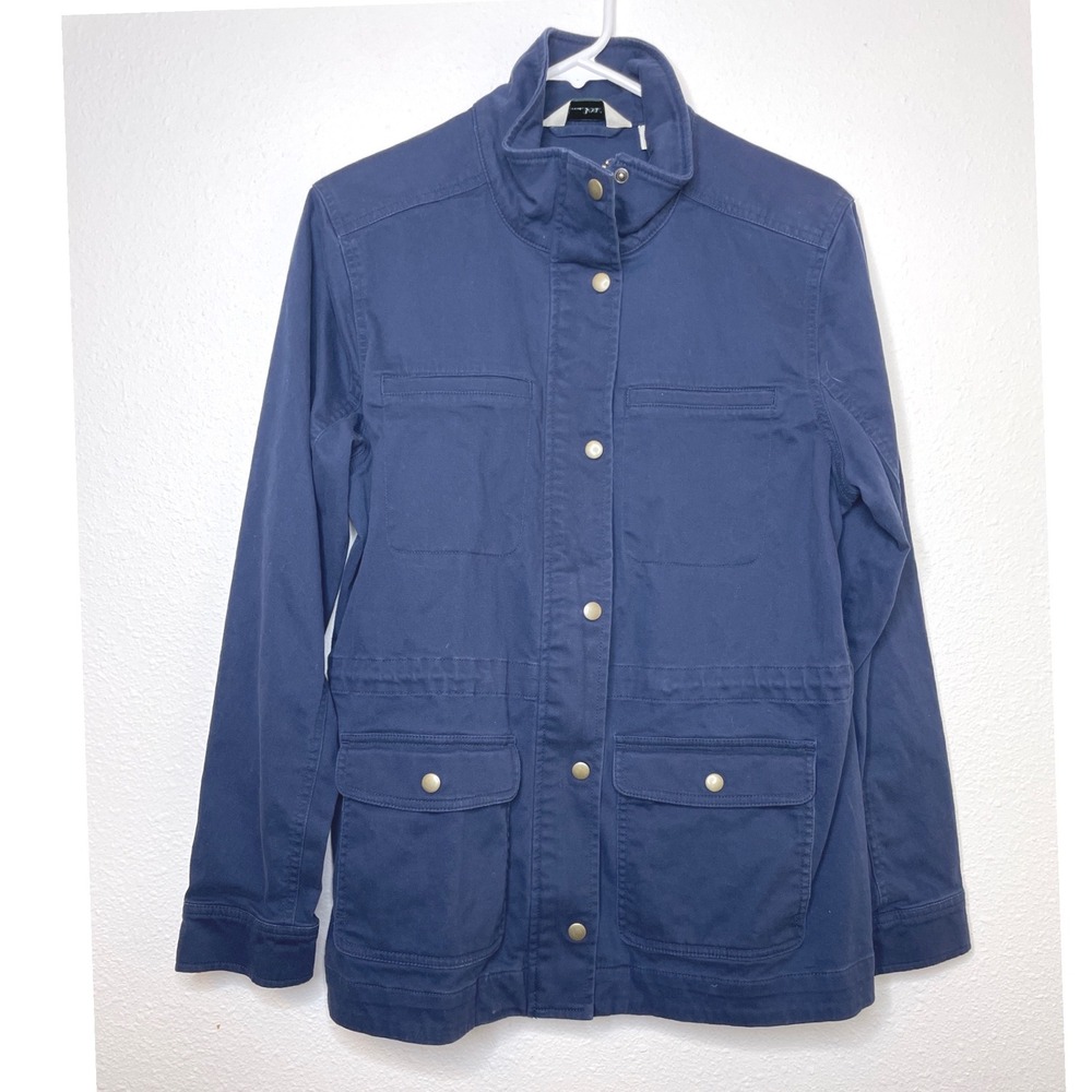 L.L. Bean Womens Jacket Utility Chore Field Coat Drawstring Waist M Navy Blue